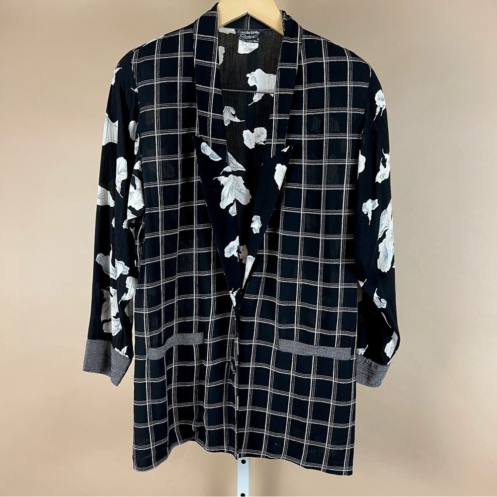 Vintage Carole Little 6 Petite 80's Floral Geometric Plaid Multi Print Blazer